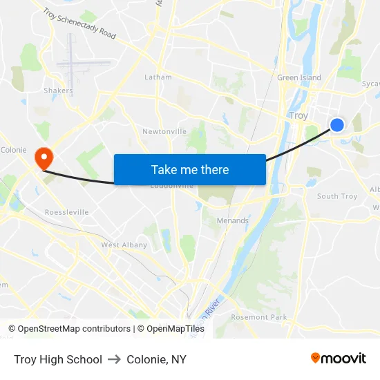 Troy High School to Colonie, NY map