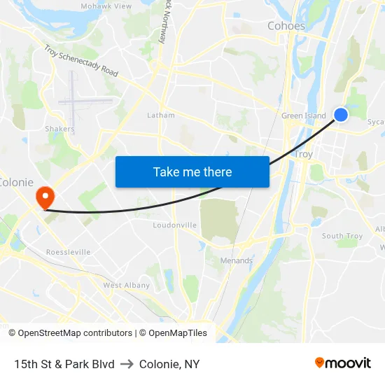 15th St & Park Blvd to Colonie, NY map