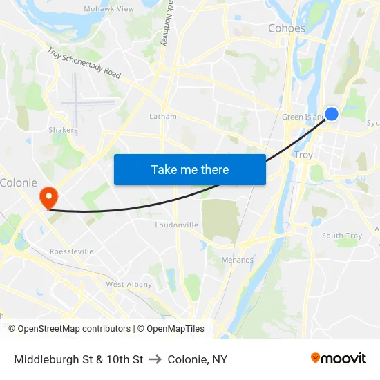 Middleburgh St & 10th St to Colonie, NY map