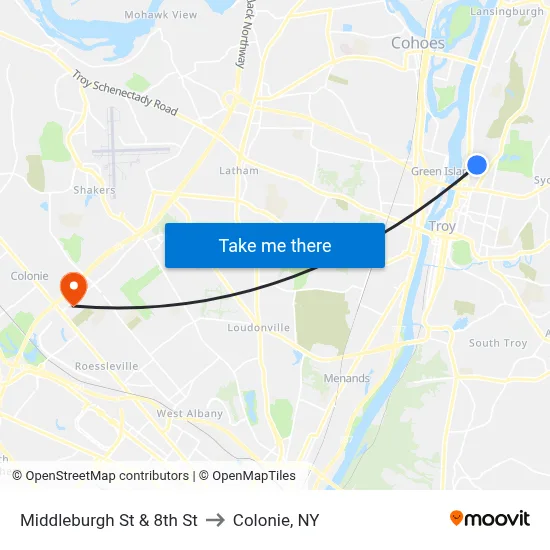 Middleburgh St & 8th St to Colonie, NY map