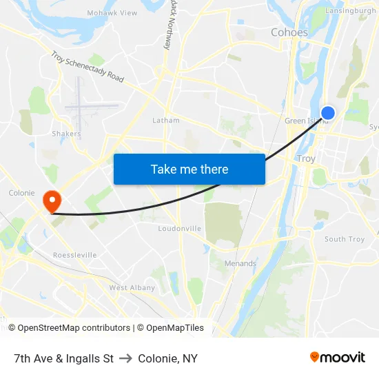 7th Ave & Ingalls St to Colonie, NY map
