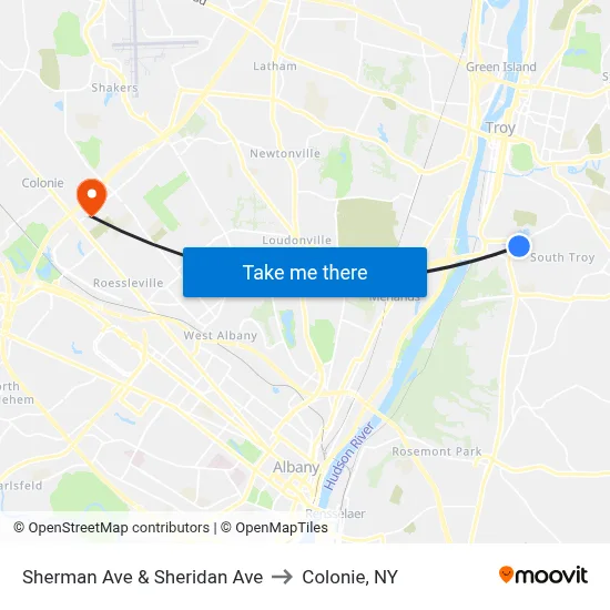 Sherman Ave & Sheridan Ave to Colonie, NY map