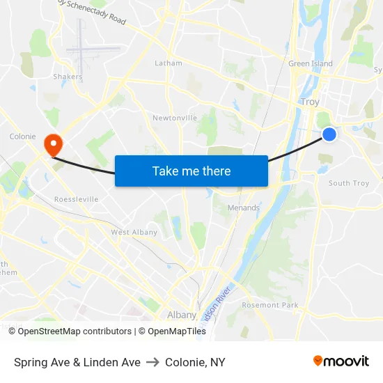 Spring Ave & Linden Ave to Colonie, NY map