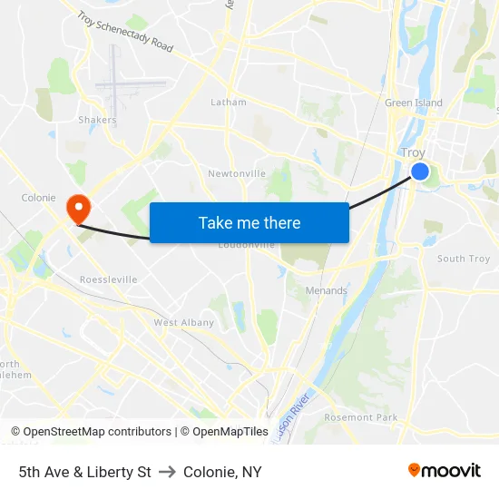 5th Ave & Liberty St to Colonie, NY map