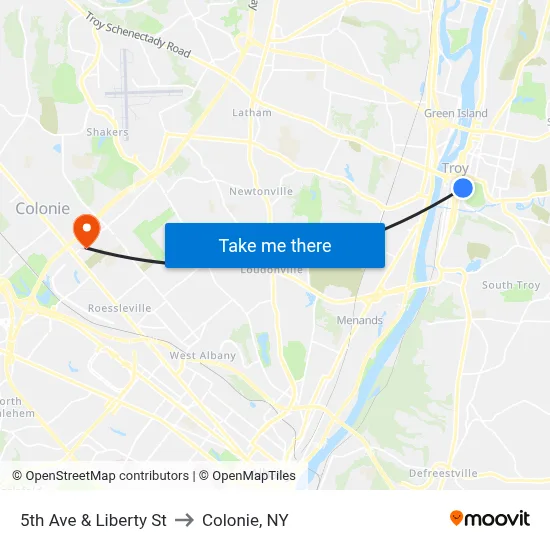 5th Ave & Liberty St to Colonie, NY map