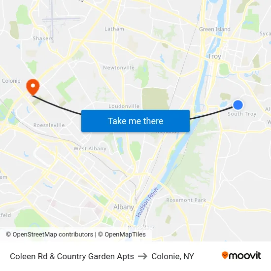 Coleen Rd & Country Garden Apts to Colonie, NY map