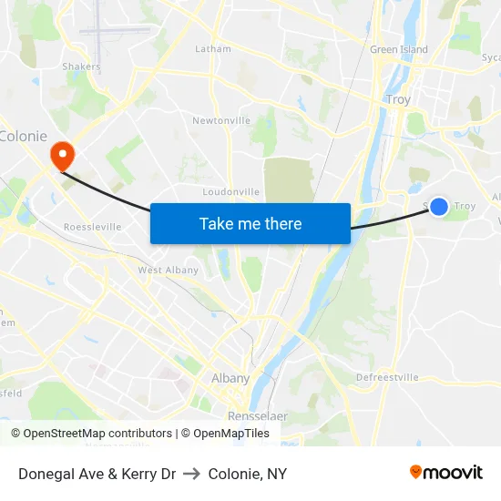 Donegal Ave & Kerry Dr to Colonie, NY map