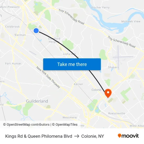 Kings Rd & Queen Philomena Blvd to Colonie, NY map