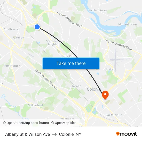 Albany St & Wilson Ave to Colonie, NY map