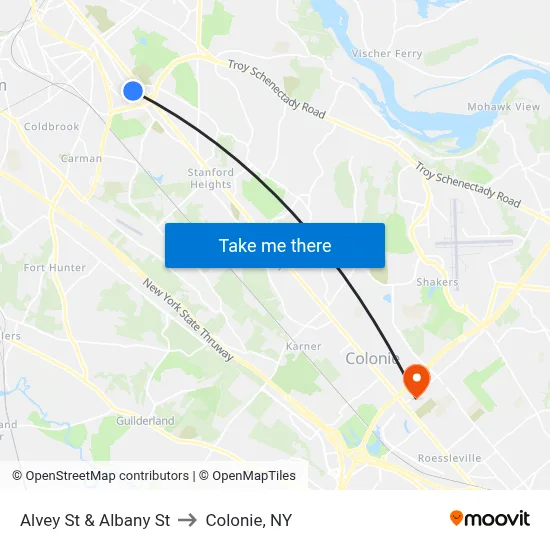 Alvey St & Albany St to Colonie, NY map