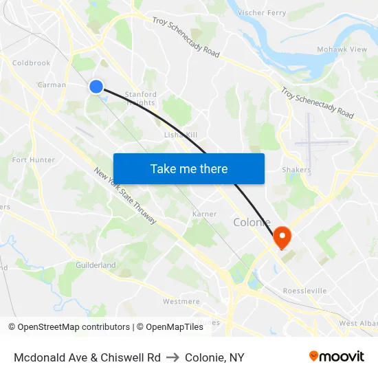 Mcdonald Ave & Chiswell Rd to Colonie, NY map