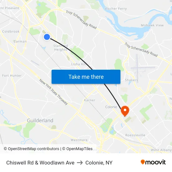Chiswell Rd & Woodlawn Ave to Colonie, NY map