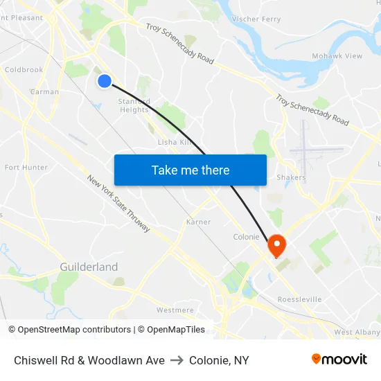 Chiswell Rd & Woodlawn Ave to Colonie, NY map