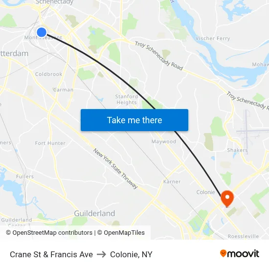 Crane St & Francis Ave to Colonie, NY map