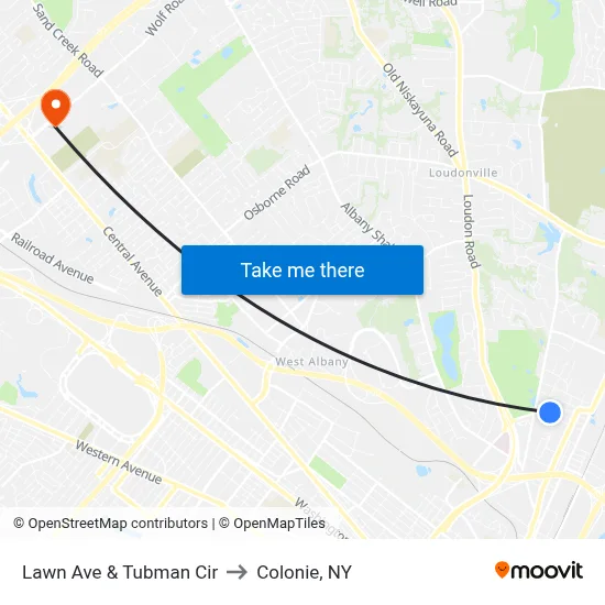 Lawn Ave & Tubman Cir to Colonie, NY map