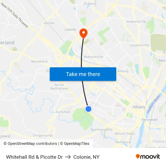Whitehall Rd & Picotte Dr to Colonie, NY map