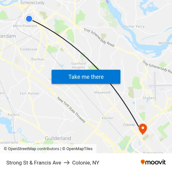 Strong St & Francis Ave to Colonie, NY map