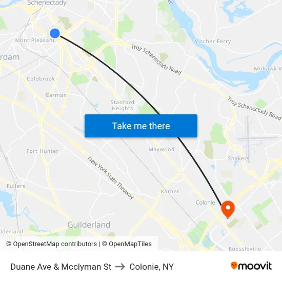 Duane Ave & Mcclyman St to Colonie, NY map