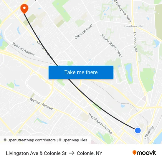 Livingston Ave & Colonie St to Colonie, NY map