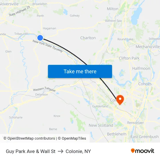 Guy Park Ave & Wall St to Colonie, NY map