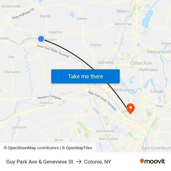 Guy Park Ave & Genevieve St to Colonie, NY map
