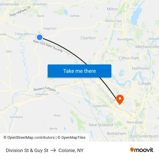 Division St & Guy St to Colonie, NY map