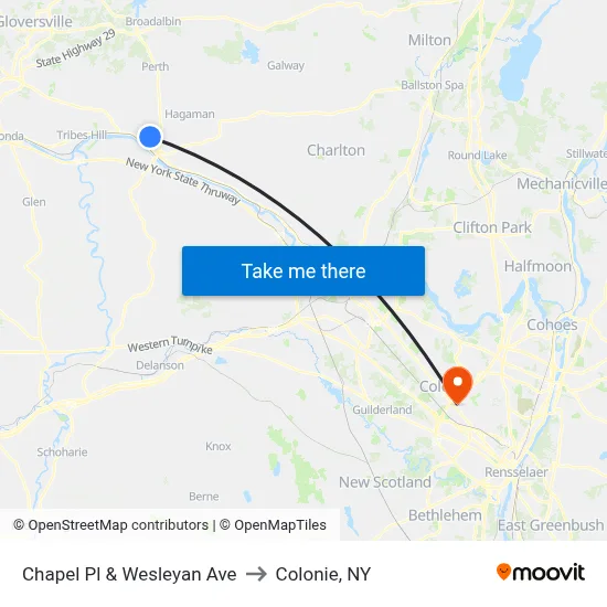 Chapel Pl & Wesleyan Ave to Colonie, NY map