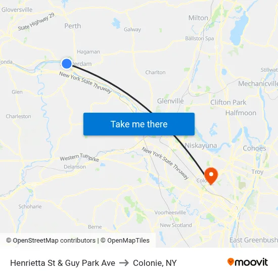 Henrietta St & Guy Park Ave to Colonie, NY map