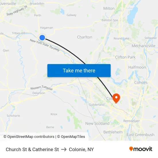 Church St & Catherine St to Colonie, NY map