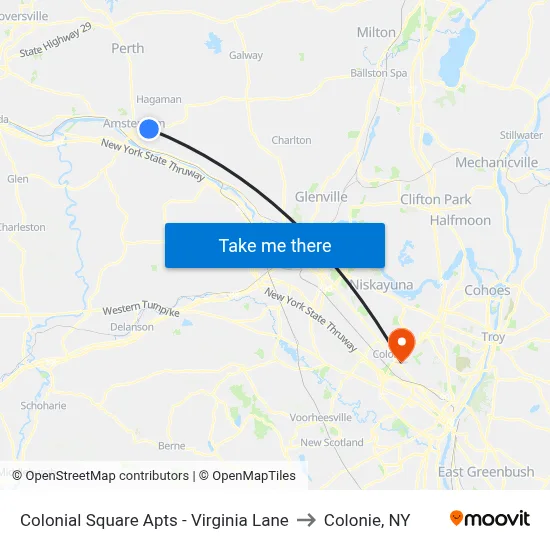 Colonial Square Apts - Virginia Lane to Colonie, NY map