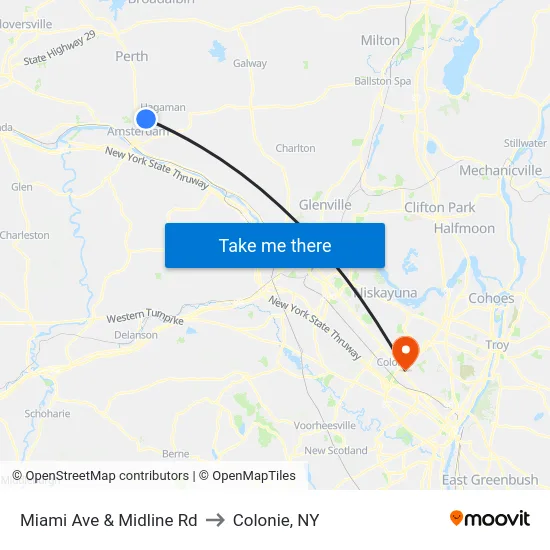 Miami Ave & Midline Rd to Colonie, NY map
