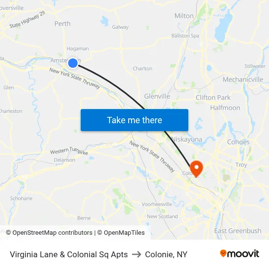 Virginia Lane & Colonial Sq Apts to Colonie, NY map