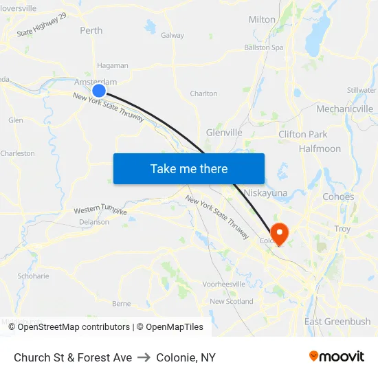 Church St & Forest Ave to Colonie, NY map
