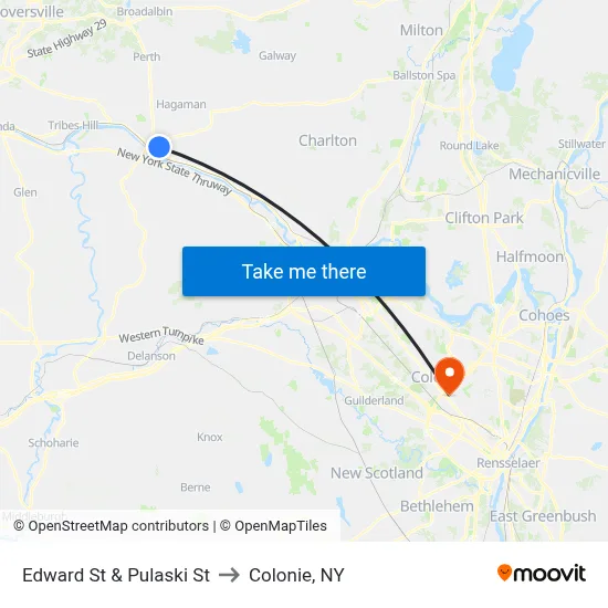 Edward St & Pulaski St to Colonie, NY map