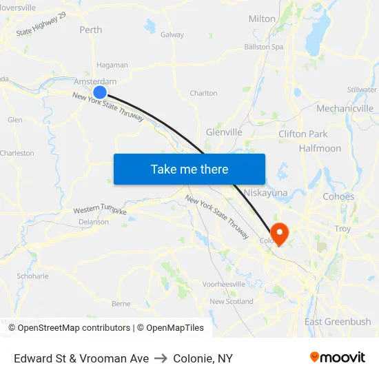 Edward St & Vrooman Ave to Colonie, NY map