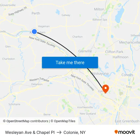Wesleyan Ave & Chapel Pl to Colonie, NY map