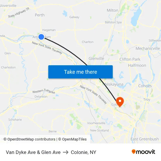 Van Dyke Ave & Glen Ave to Colonie, NY map