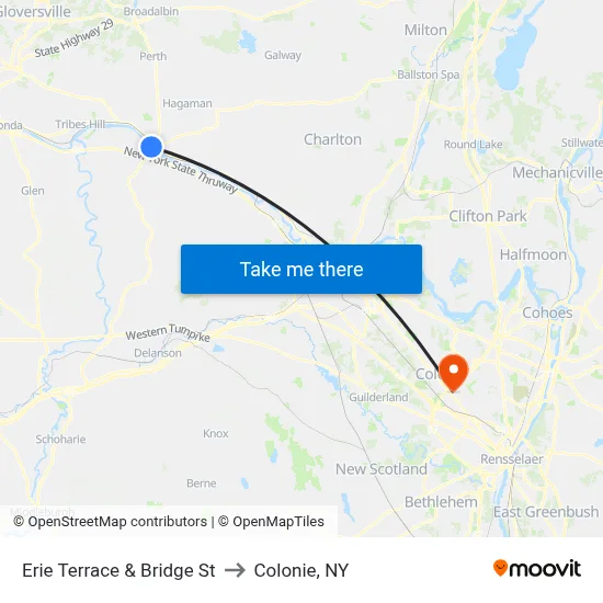 Erie Terrace & Bridge St to Colonie, NY map