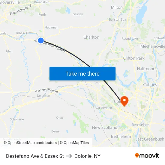 Destefano Ave & Essex St to Colonie, NY map