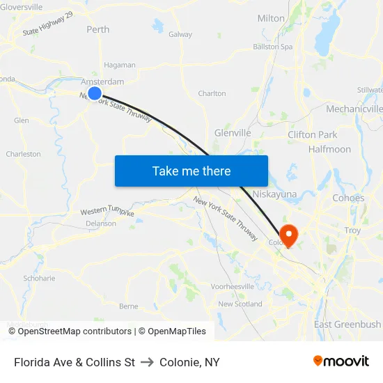 Florida Ave & Collins St to Colonie, NY map
