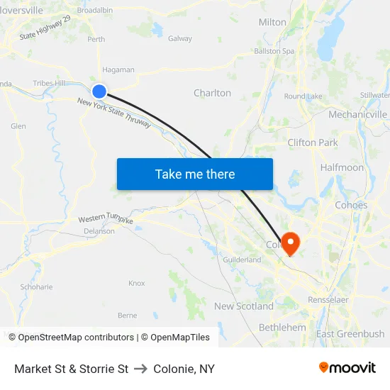 Market St & Storrie St to Colonie, NY map