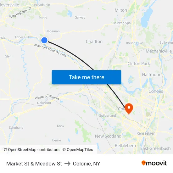 Market St & Meadow St to Colonie, NY map