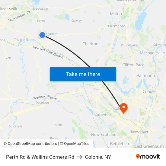 Perth Rd & Wallins Corners Rd to Colonie, NY map