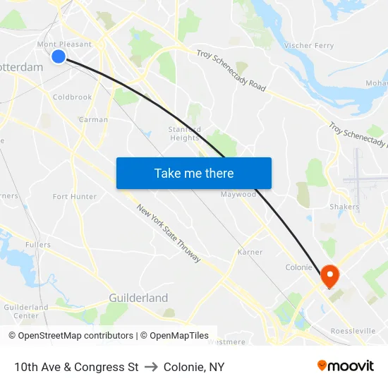 10th Ave & Congress St to Colonie, NY map
