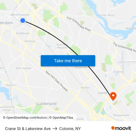 Crane St & Lakeview Ave to Colonie, NY map