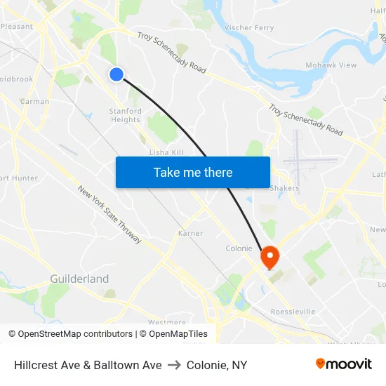 Hillcrest Ave & Balltown Ave to Colonie, NY map