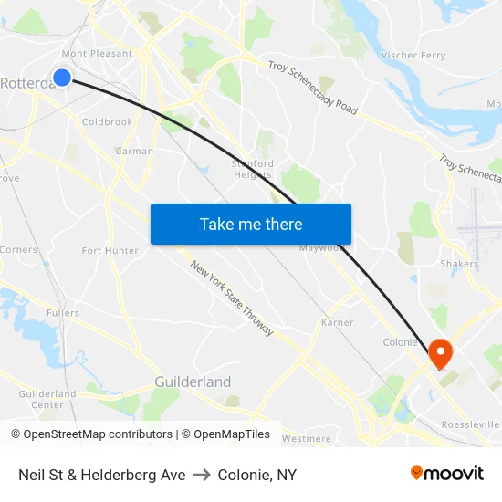 Neil St & Helderberg Ave to Colonie, NY map