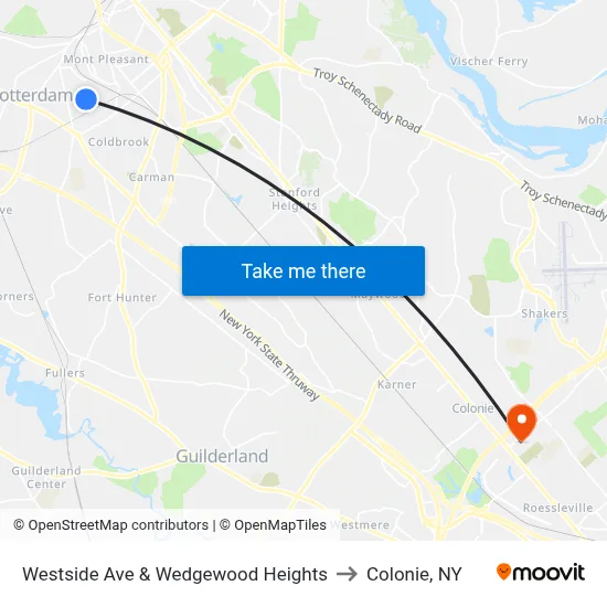 Westside Ave & Wedgewood Heights to Colonie, NY map