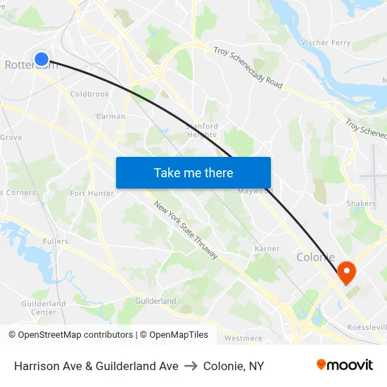 Harrison Ave & Guilderland Ave to Colonie, NY map