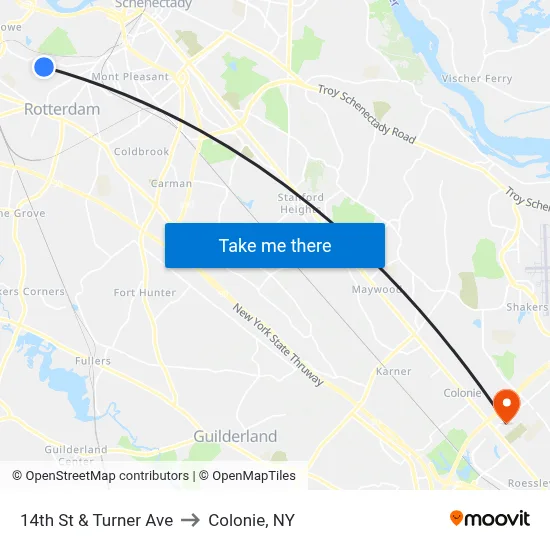 14th St & Turner Ave to Colonie, NY map